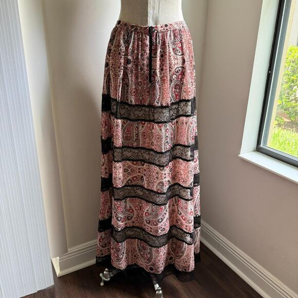 Alice + Olivia Hetty Paisley Lace Trim Maxi Skirt Size 4 - Picture 4 of 6